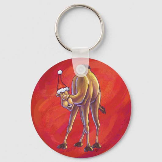 Cute Camel Kerstmis op rood Sleutelhanger (Voorkant)