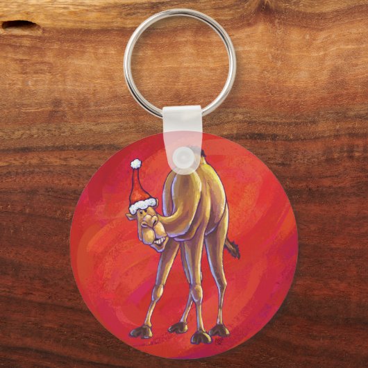 Cute Camel Kerstmis op rood Sleutelhanger (Voorkant)
