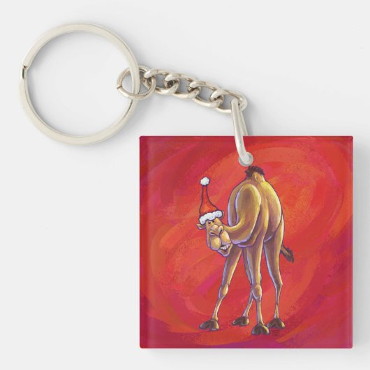 Cute Camel Kerstmis op rood Sleutelhanger (Voorkant)