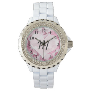 Cute Camo en Hearts Personalized Monogram Horloge