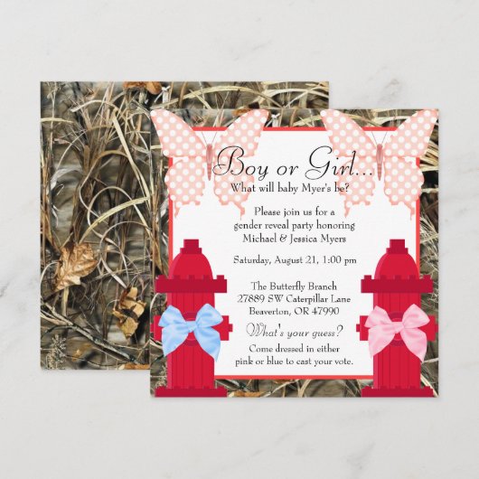 Cute Camo Fire Hydrant Gender Reopenbaart Uitnodig Kaart (Voorkant / Achterkant)