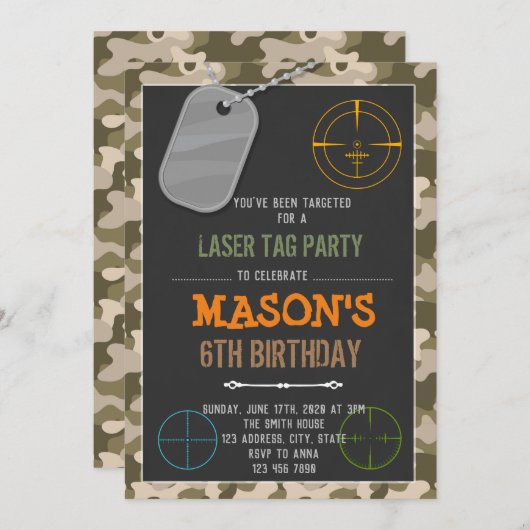 Cute camo laser label verjaardaguitnodiging kaart (Voorkant / Achterkant)