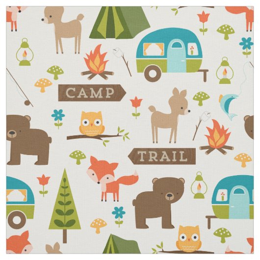 Cute Camp Critters Woodland Animals Fabric Stof (Swatch)
