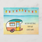 Cute Camper on Beach Winter Home New Address Aankondigingskaart (Voorkant)