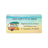 Cute Camper on Beach Winter Home New Address Etiket (Voorkant)