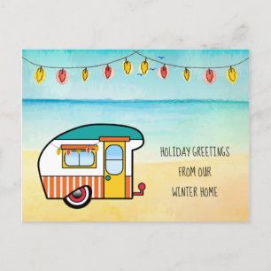 Cute Camper op het strand Winterhuis Nieuw Adres Aankondigingskaart