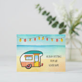 Cute Camper op het strand Winterhuis Nieuw Adres Aankondigingskaart (Staand voorkant)