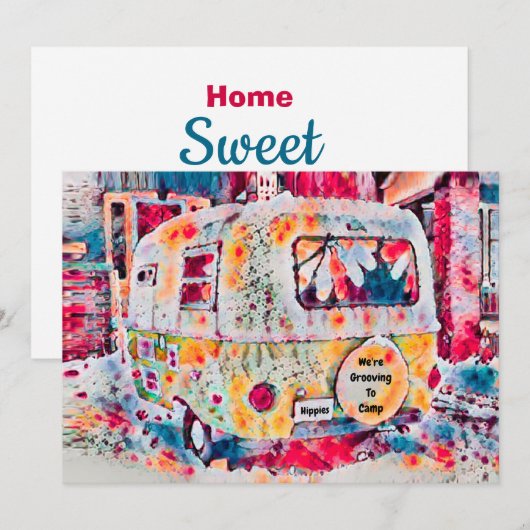 Cute Camper Retro Vintage Travel Movement Aankondiging (Voorkant / Achterkant)