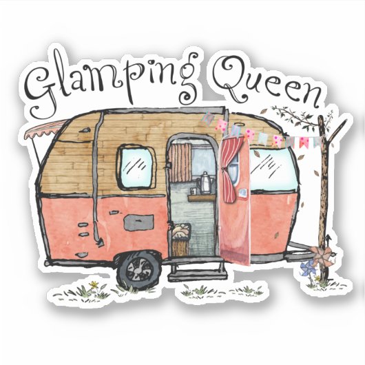 Cute Camper Trailer Glamping Queen Sticker (Voorkant)