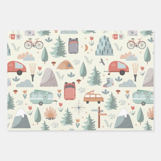 Cute Camping, Hiking, Ourways en Natuur Thema Inpakpapier Vel (Voorkant 2)