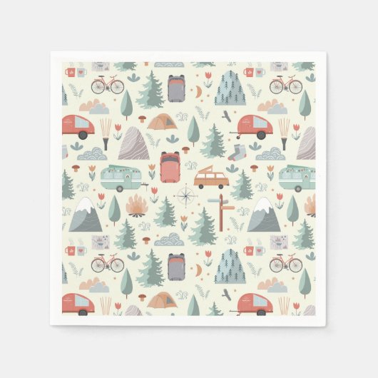 Cute Camping, Hiking, Ourways en Natuur Thema Servet (Voorkant)