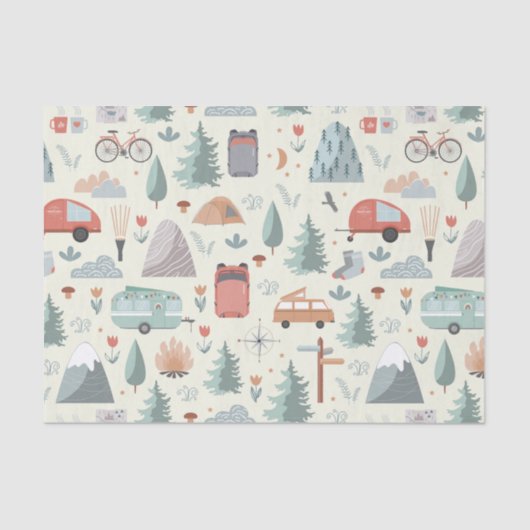 Cute Camping, Hiking, Ourways en Natuur Thema Tissuepapier (Voorkant)