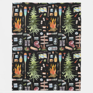 Cute Camping Pattern   Waterverf illustraties Fleece Deken