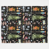 Cute Camping Pattern | Waterverf illustraties Fleece Deken (Voorkant (Horizontaal))