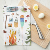 Cute Camping Pattern | Waterverf illustraties Theedoek (Quarter Fold)