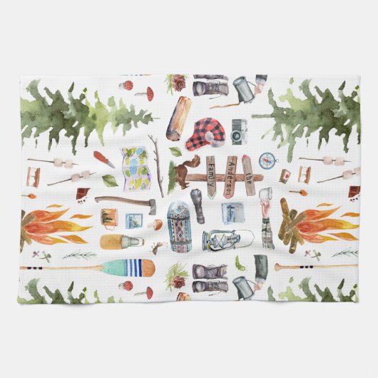 Cute Camping Pattern | Waterverf illustraties Theedoek (Horizontaal)