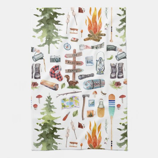 Cute Camping Pattern | Waterverf illustraties Theedoek (Verticaal)