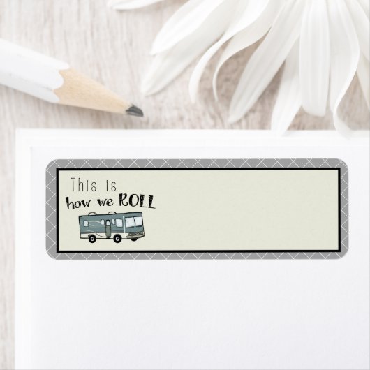 Cute Camping RV "Dit is hoe we werken", gepersonal Etiket (Insitu)