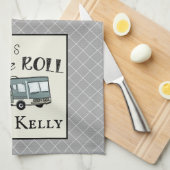 Cute Camping RV "Dit is hoe we werken", gepersonal Theedoek (Quarter Fold)