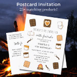 Cute Camping S'Mores Kids Birthday Party Uitnodiging Briefkaart<br><div class="desc">Viel hun verjaardag buiten rond het kampvuur met hun vrienden. De uitnodiging van onze schattige verjaardagsfeestdag is onaardig, met de mores van de zusters rond de randen. Chocolade bars, grahams, marshmallow, campfire en s'mores maken dit kawaii-ontwerp het beste. Op de achterkant van dit briefkaart is uitnodigen een plaats voor een...</div>