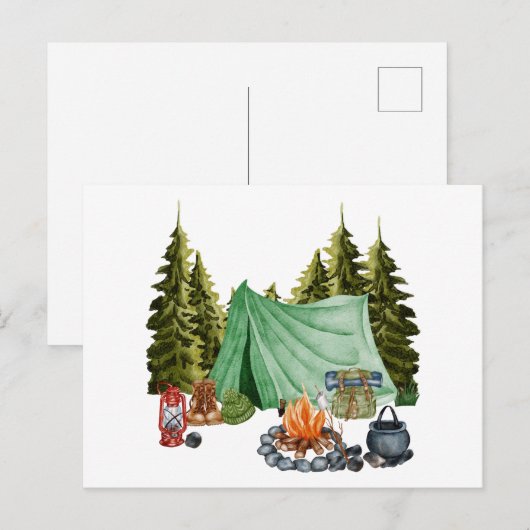 Cute Camping Theme Campfire, Tent, Forest Briefkaart (Voorkant / Achterkant)