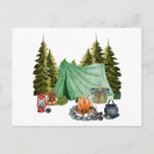 Cute Camping Theme Campfire, Tent, Forest Briefkaart (Voorkant)
