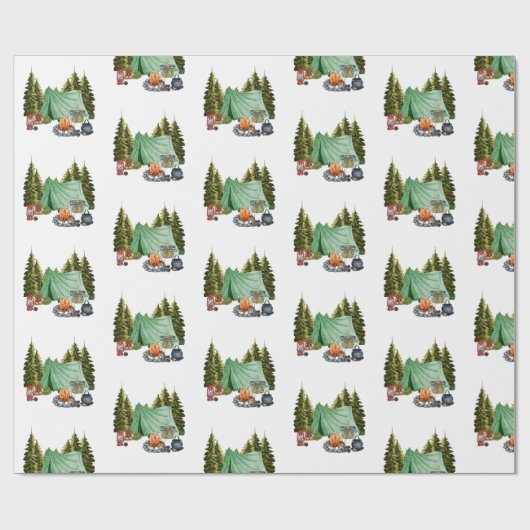Cute Camping Theme Campfire, Tent, Forest Cadeaupapier (Vlak)