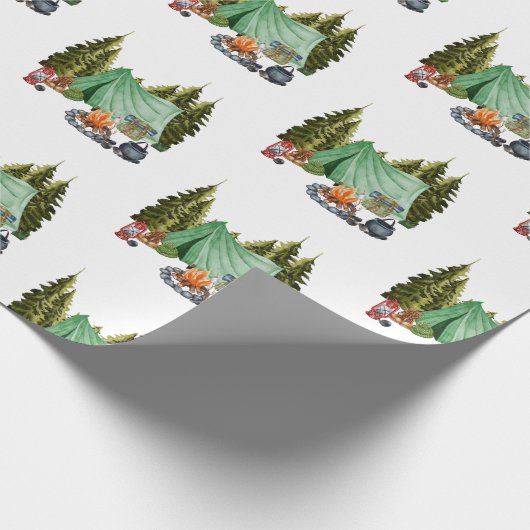 Cute Camping Theme Campfire, Tent, Forest Cadeaupapier (Hoek)