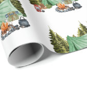 Cute Camping Theme Campfire, Tent, Forest Cadeaupapier (Rol Hoek)
