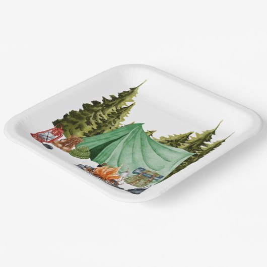 Cute Camping Theme Campfire, Tent, Forest Papieren Bordje (Gebogen)