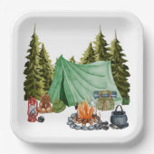 Cute Camping Theme Campfire, Tent, Forest Papieren Bordje (Voorkant)