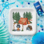 Cute Camping Theme Campfire, Tent, Forest Papieren Bordje (Feest)