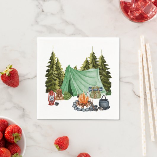 Cute Camping Theme Campfire, Tent, Forest Servet (Insitu)