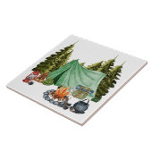 Cute Camping Theme Campfire, Tent, Forest Tegeltje (Zijkant)