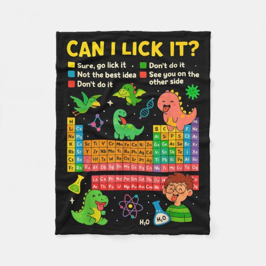 Cute Can I Lick It Dino Periodic Table Science Hum Fleece Deken (Voorkant)