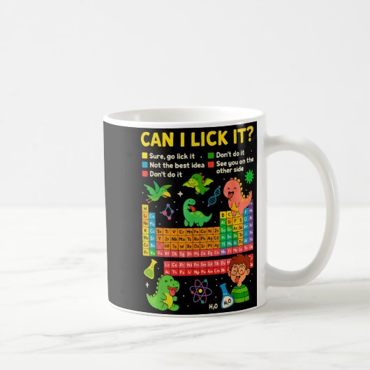 Cute Can I Lick It Dino Periodic Table Science Hum Koffiemok (Rechts)