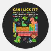 Cute Can I Lick It Dino Periodic Table Science Hum Ronde Sticker (Voorkant)