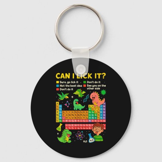 Cute Can I Lick It Dino Periodic Table Science Hum Sleutelhanger (Voorkant)
