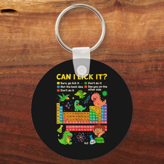 Cute Can I Lick It Dino Periodic Table Science Hum Sleutelhanger (Voorkant)