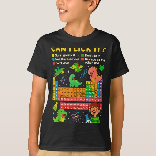 Cute Can I Lick It Dino Periodic Table Science Hum T-shirt (Voorkant)