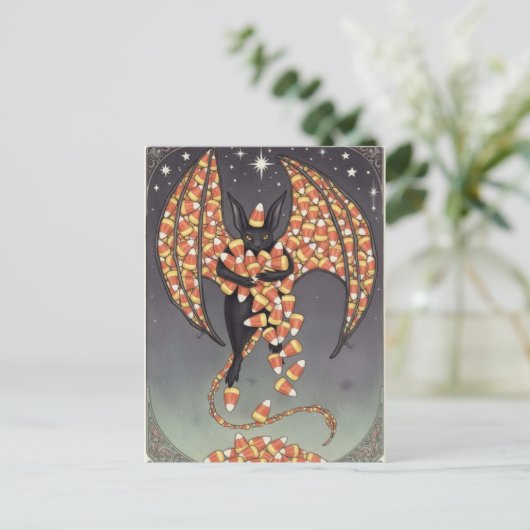 Cute Candy Bat Halloween Briefkaart (Staand voorkant)