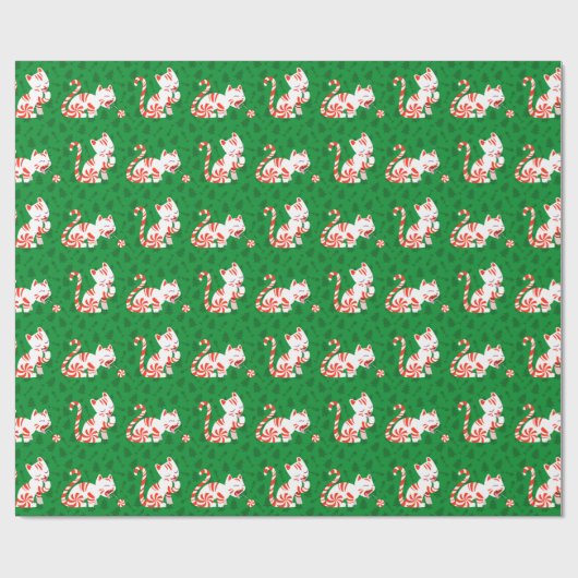 Cute Candy Cane Cat Cadeaupapier (Vlak)