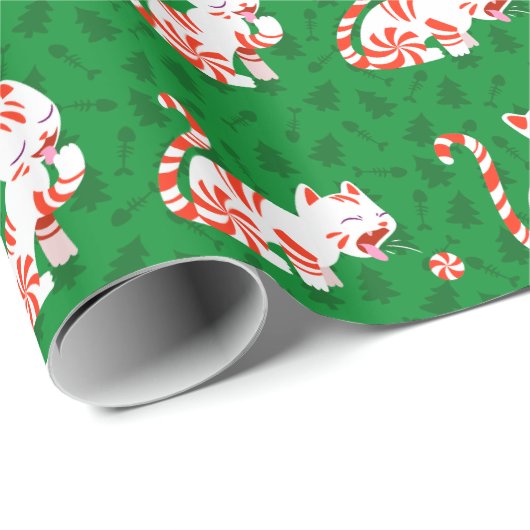 Cute Candy Cane Cat Cadeaupapier (Rol Hoek)