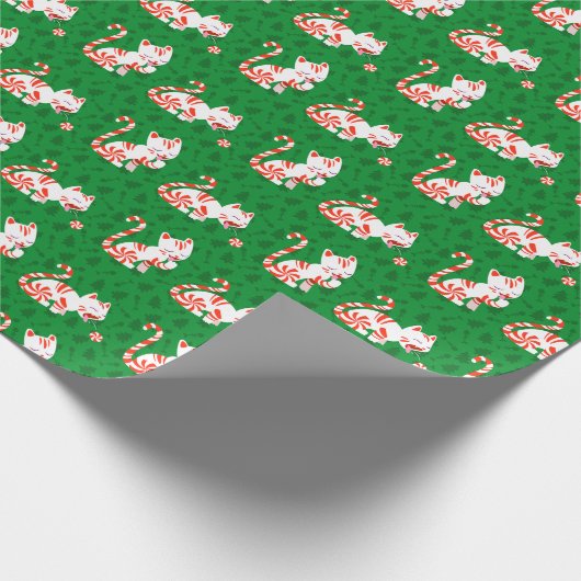 Cute Candy Cane Cat Cadeaupapier (Hoek)