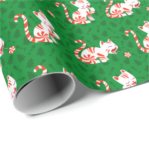 Cute Candy Cane Cat Cadeaupapier