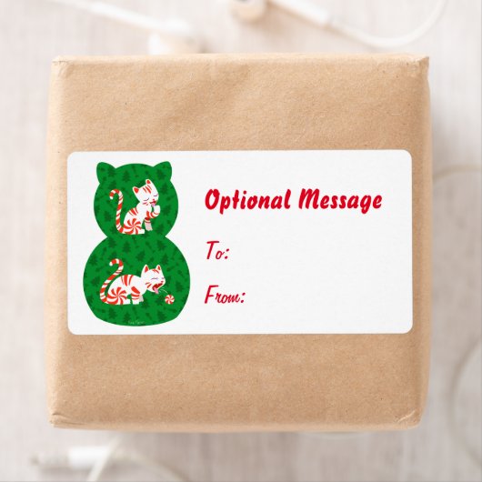 Cute Candy Cane Cat Etiket (Insitu)