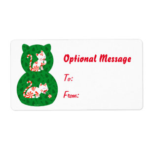 Cute Candy Cane Cat Etiket