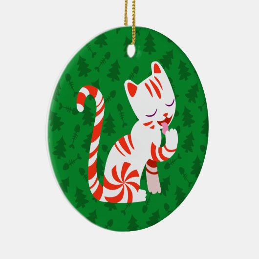 Cute Candy Cane Cat Keramisch Ornament (Rechts)
