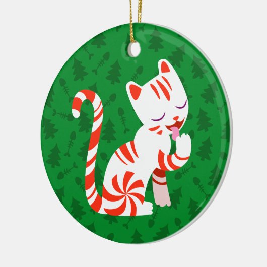 Cute Candy Cane Cat Keramisch Ornament (Links)