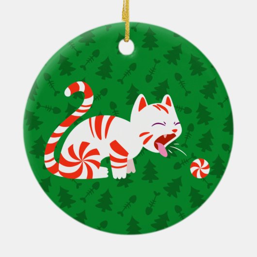 Cute Candy Cane Cat Keramisch Ornament (Achterkant)